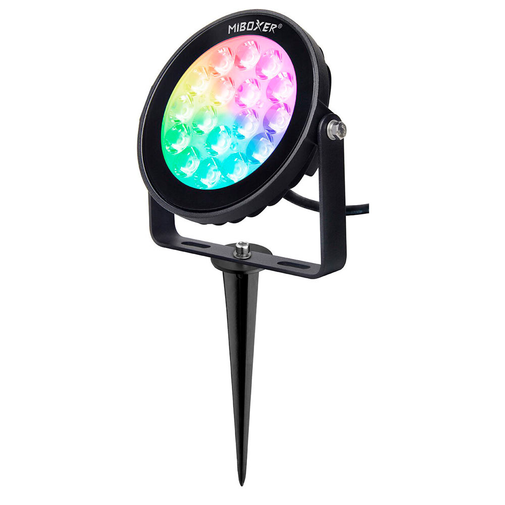 RGB+CCT LED-puutarhavalaisin, monivärinen, himmennettävä, IP66, käytettävissä sekä ulkona että kylpyhuoneessa.