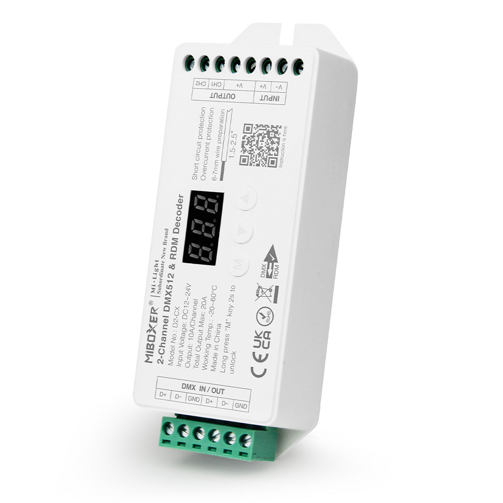 CCT DMX-dekooderi 12-24VDC 2 kanavaa, max. 20A DMX512 & RDM - D2-CX laite