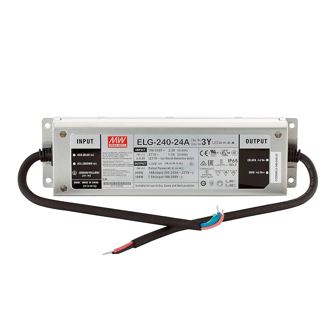 240W 24V, ELG-240-24A-3Y LED power supply, Mean Well