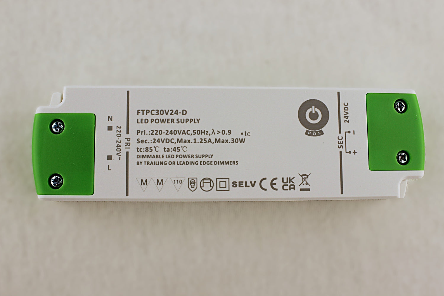 30W 24V LED-muuntaja, TRIAC ja transistorihimmennettävä