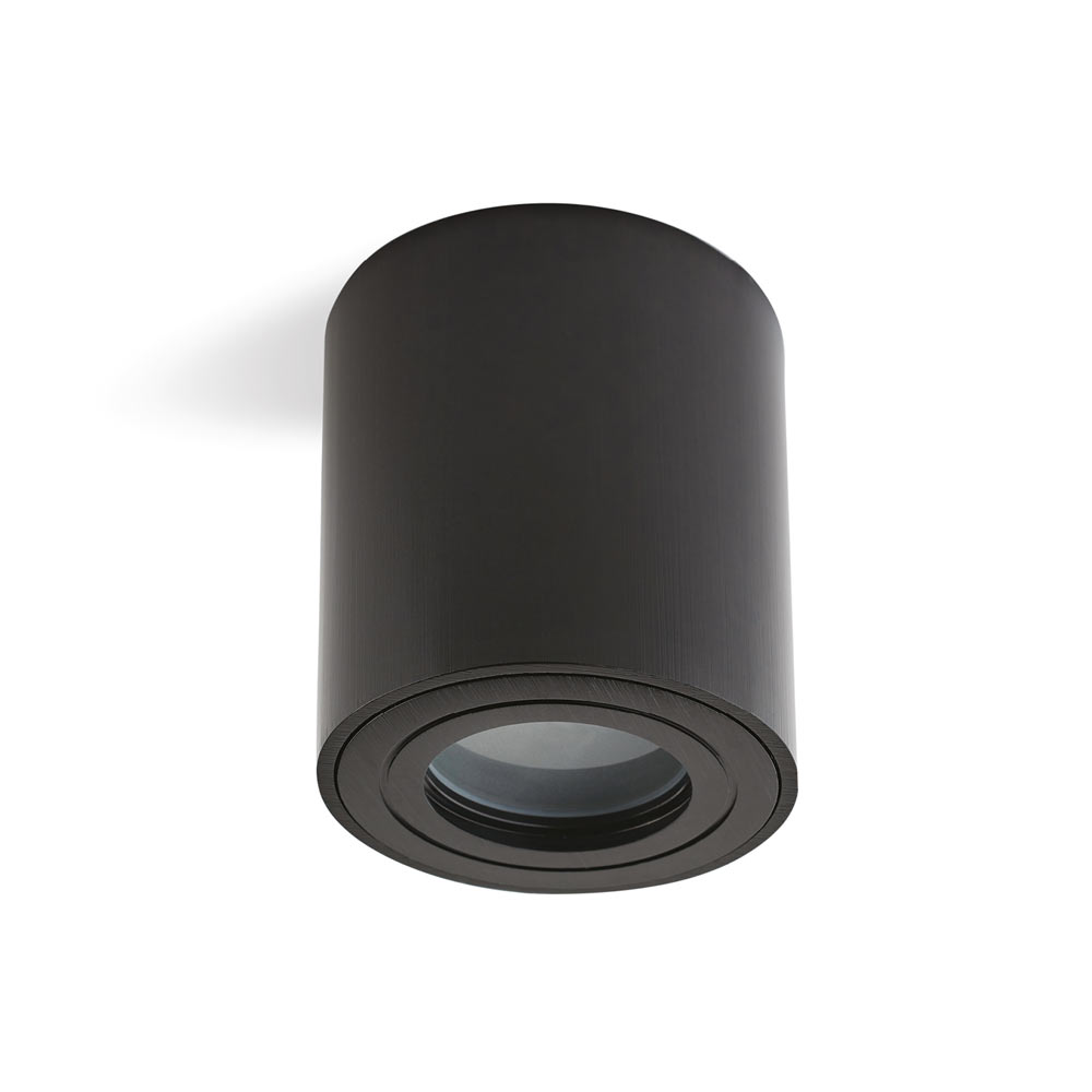 AQUARIUS pyöreä musta kylpyhuonevalaisin IP44, pinta-asennettava GU10 LED-polttimolle