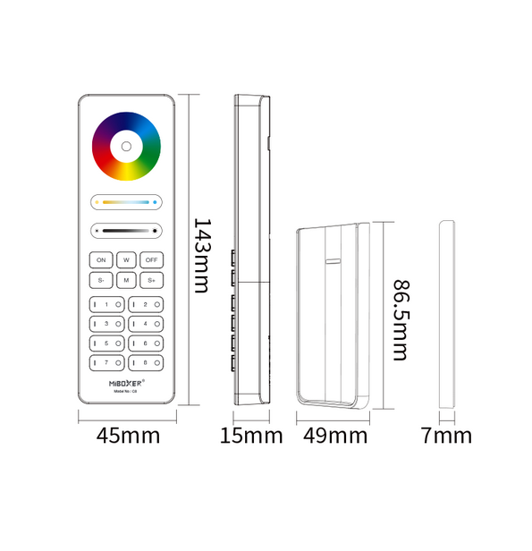 Kaukosäädin 8-kanav. RGB+CCT musta C8 - Smart LED 2.4G