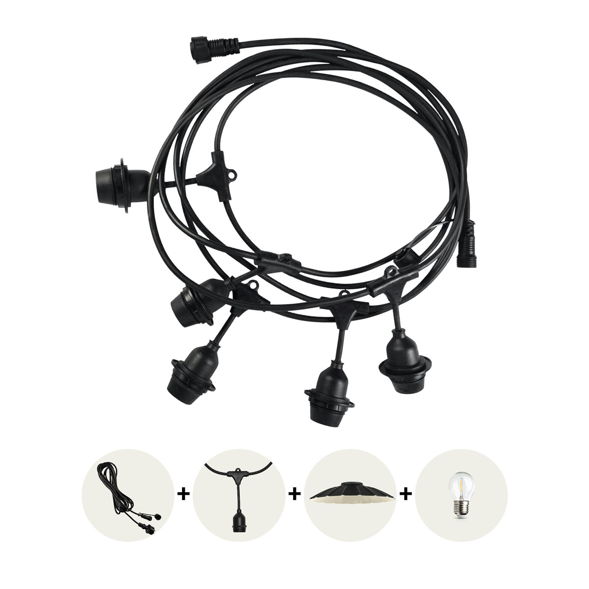 CRETE LED-valoketjusarjan 5m valoketju sis. 5kpl E27 lampunkantoja, IP44 (pelkkä 5m ketju)