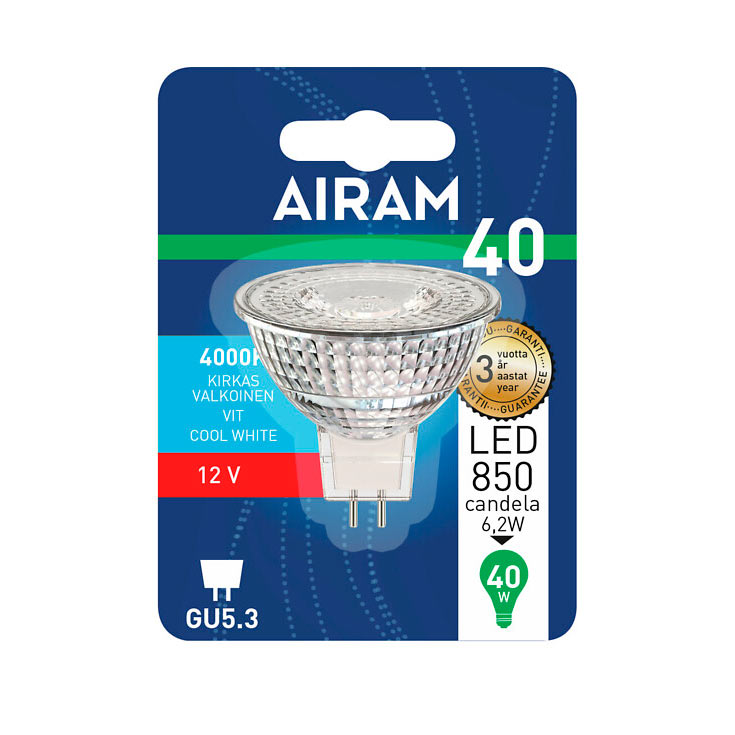 6.2W 4000K GU5.3 LED-AIRAM MR16 50 36° CRI80 520lm lamp