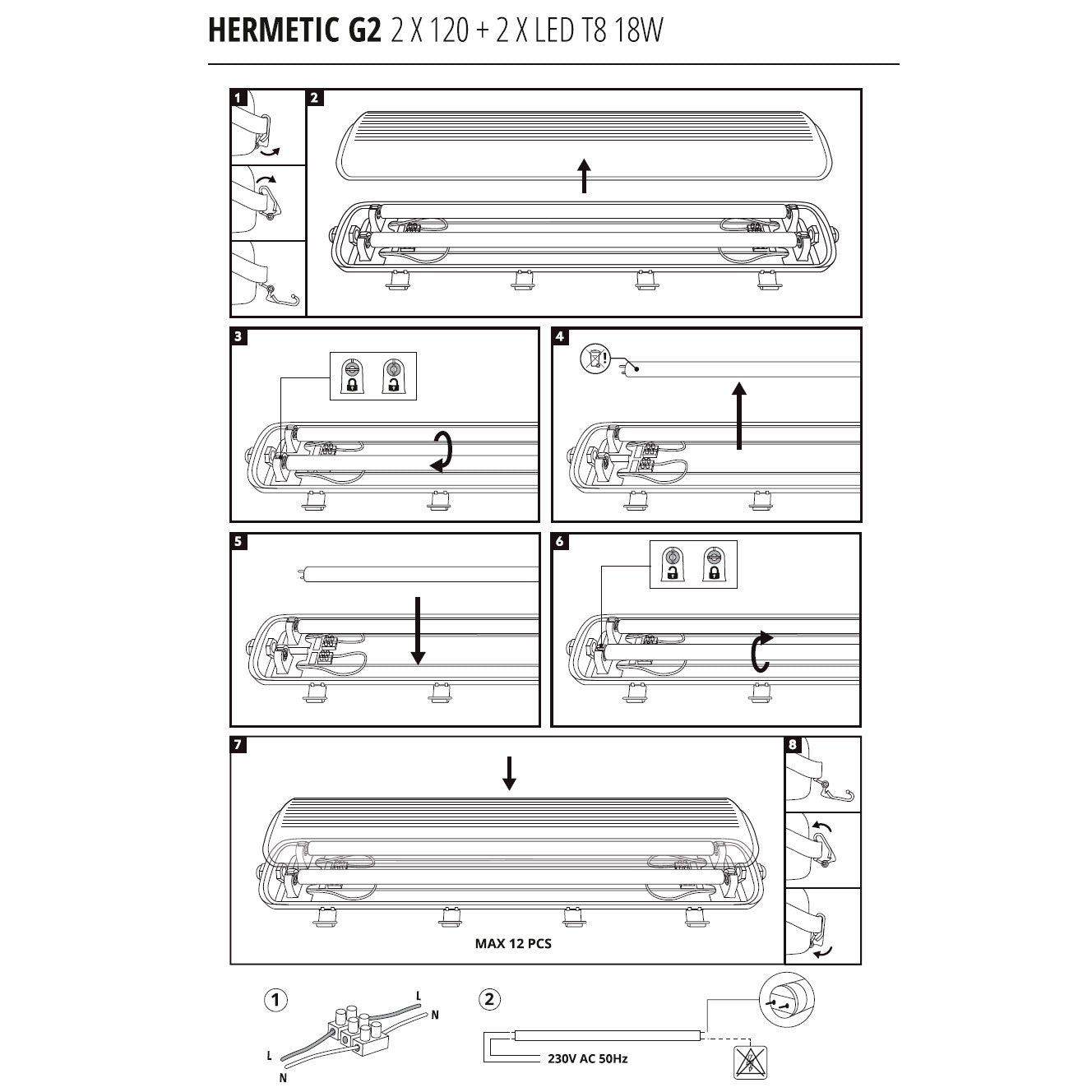 32W 4000K LED-120cm fluorescent tube luminaire LED-with 3200lm tubes - HERMETIC IP65