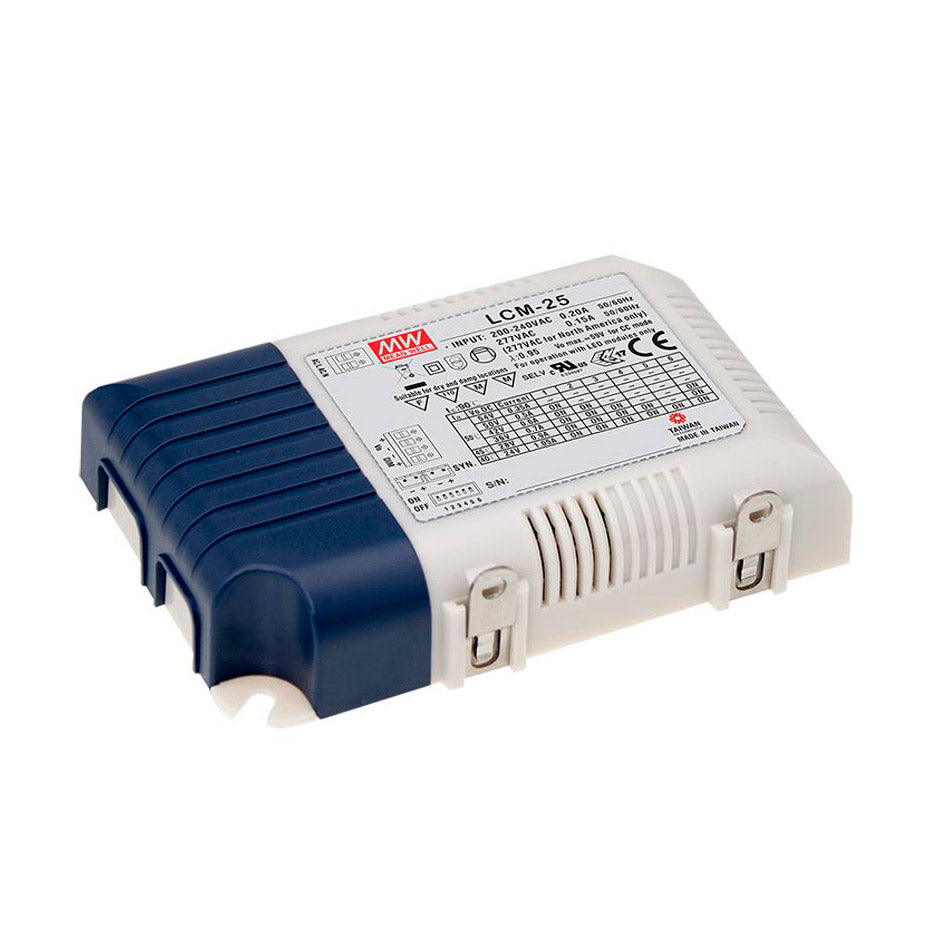 25W himmennettävä virtalähde LED-valoille, LCM-25, aktiivinen PFC, sisäänrakennettu muovikotelo.