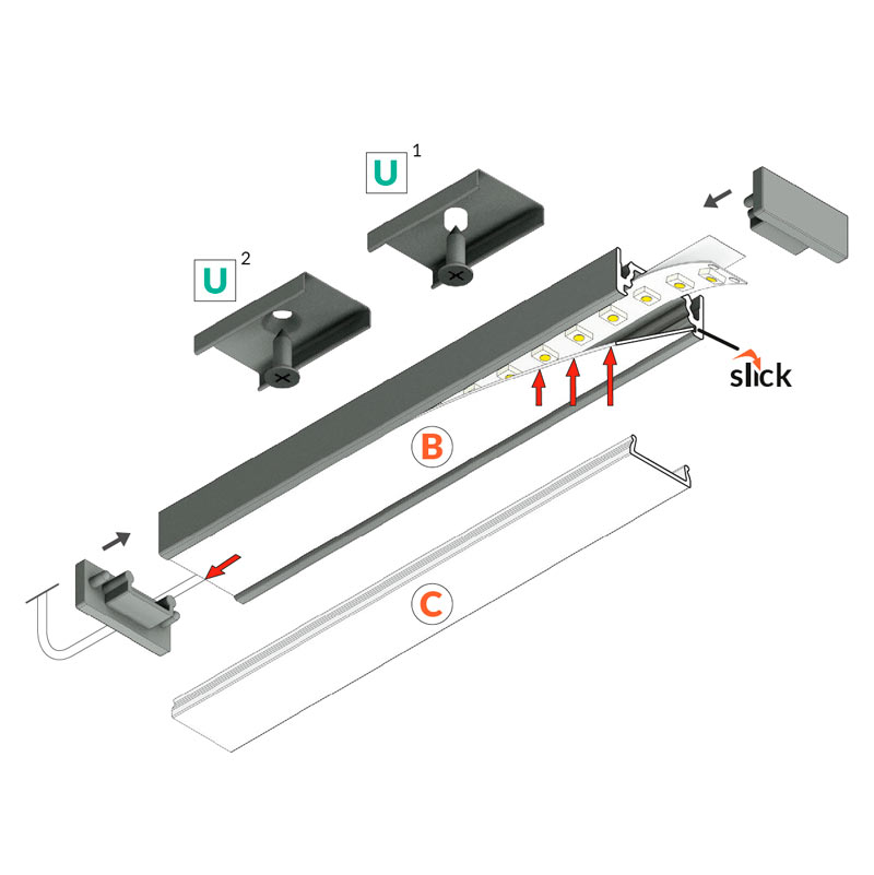 LED-profiilin asennus ja tarvikkeet LED-nauhalle