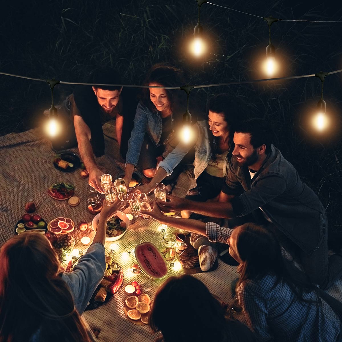 Valoketjusetti MIMOSA2 10m & 10kpl 1W 2700K E27 LED-polttimoa, IP44 ulkokäyttöön sopiva