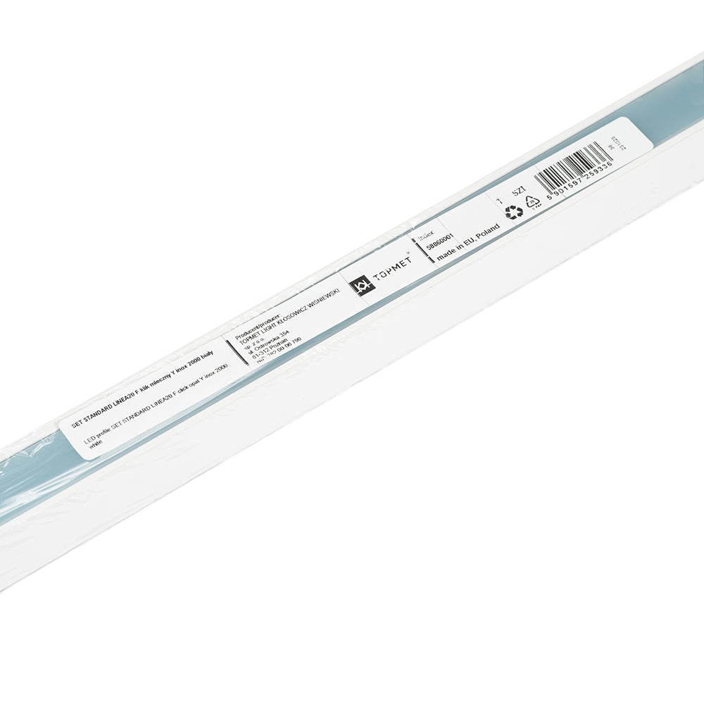 LINJA20 LED-profiilisetti valkoinen, 2m, pakkauksen takaosa, jossa tuoteinformaatio ja viivakoodi.