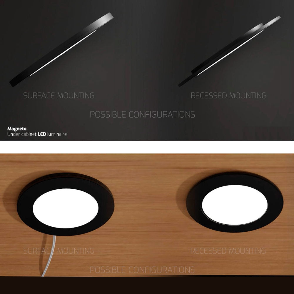 2,8W 12V LED-kalustevalaisin MAGNETO musta, 260lm CRI80, IP20, himmennettävä