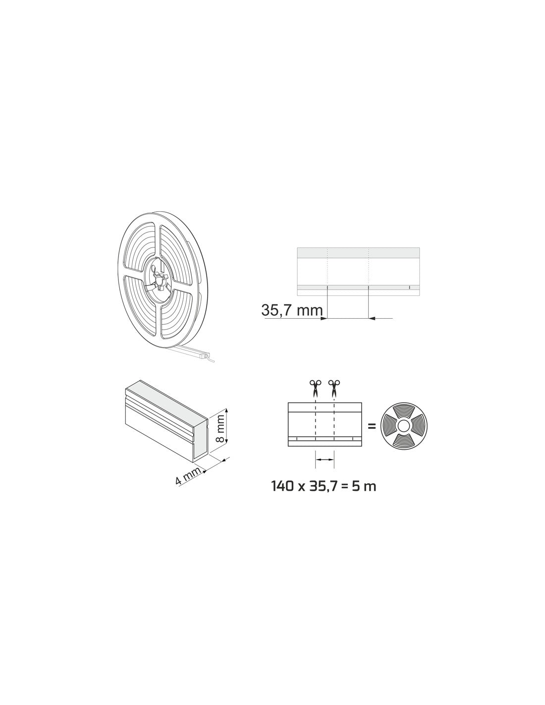 NEON FLEX 4x8mm - 6,2W/m 24V LED-valonauha SIDE BEND 5m - kosteussuojattu LED-valonauha 24V teknisiä tietoja