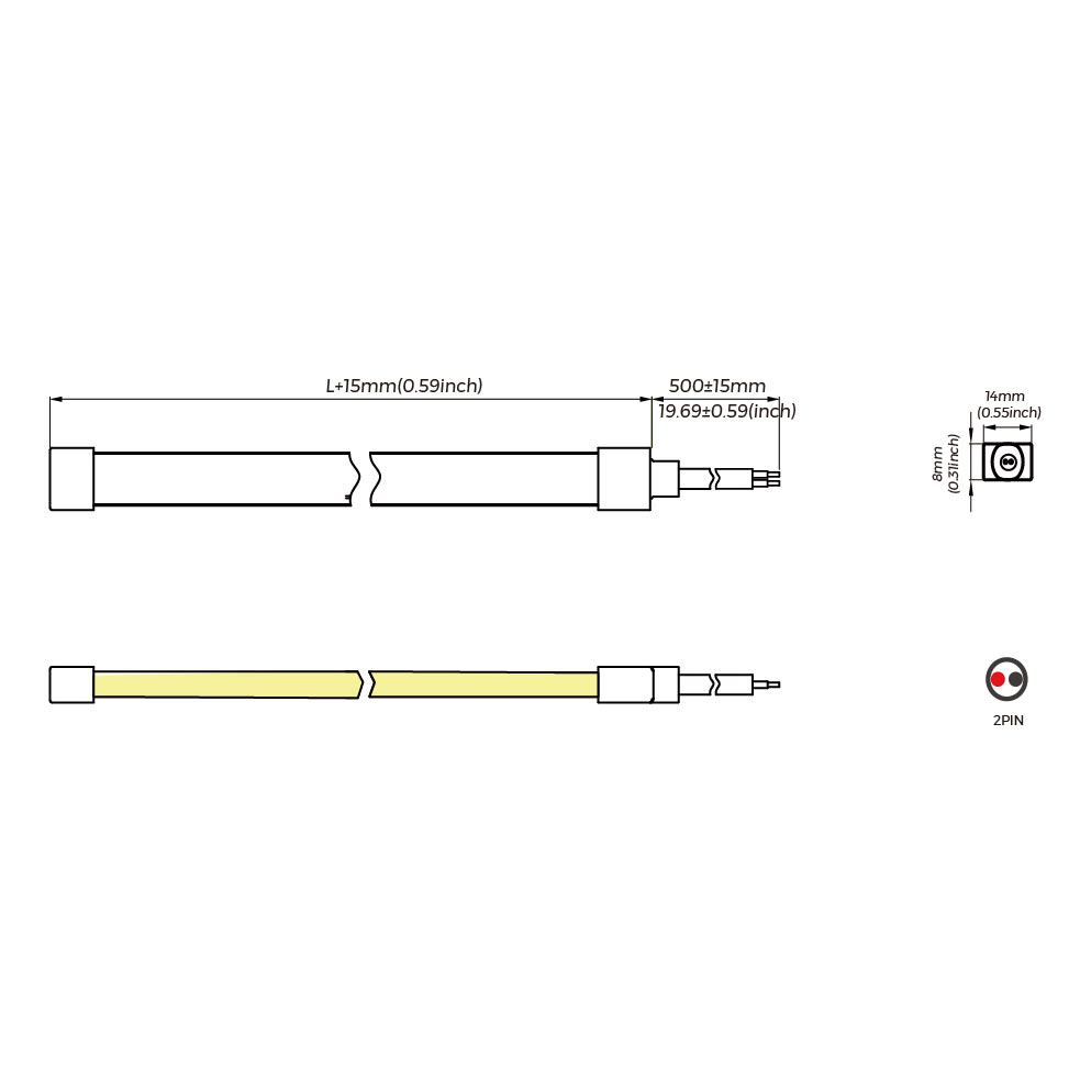 NEON STRIP 0612 - 9,6W/m 24V LED-valonauha SIDE BEND 5m - 233lm/m, kosteussuojattu IP65