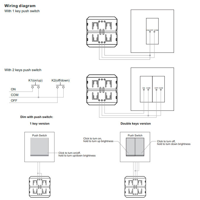 push-dim-säädin-kytkentä
