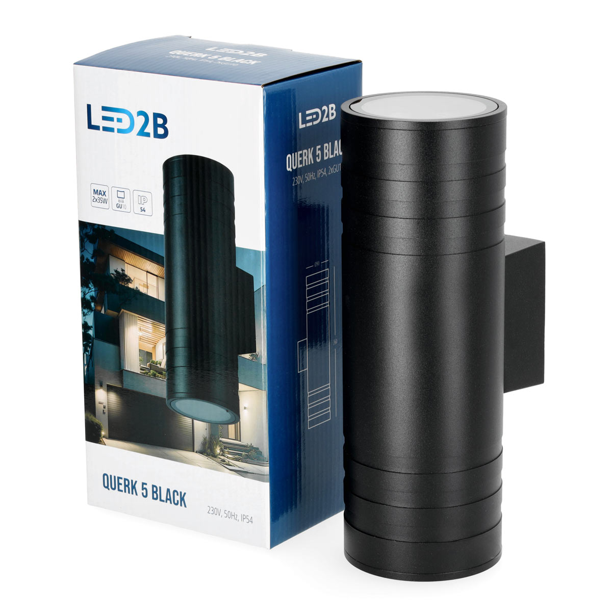 LED-vägglampa QUERK 5 upp/ner, svart IP54