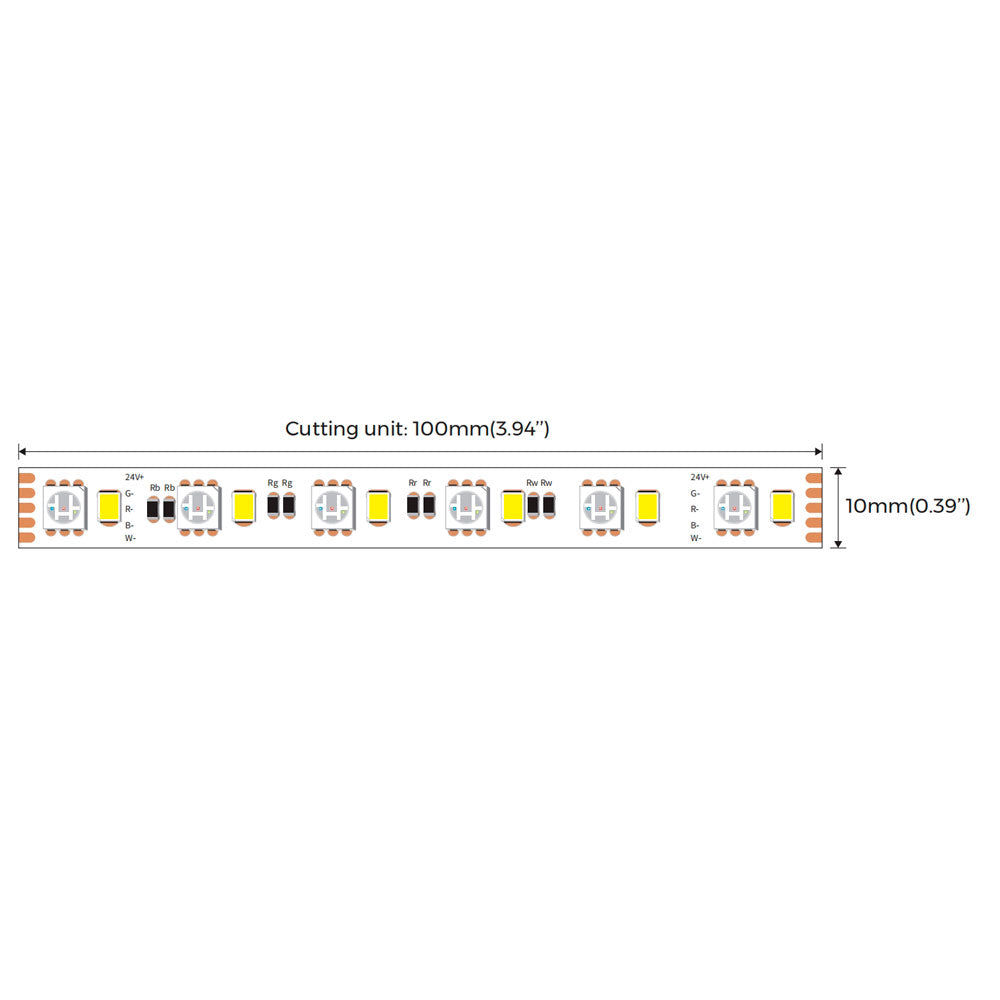 RGBW LED-nauha 16.8W/m 24V RGB+3500K, CRI>90, IP20 5m
