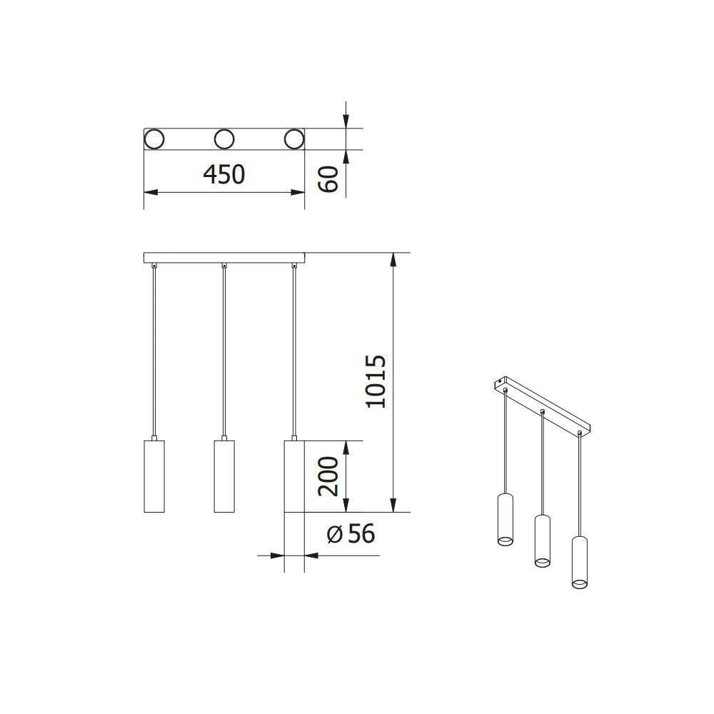 TRESOS 2 LED-riippuvalaisin musta 3 x GU10