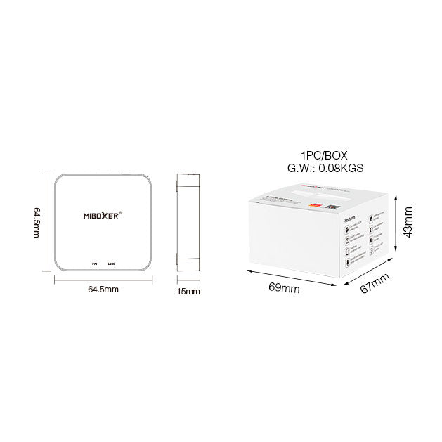 MiBoxer 2.4GHz Gateway WL-Box2 - Smart LED 2.4G / EASY RF 2.4G (Google Home ja Amazon Alexa-yhteydellä)