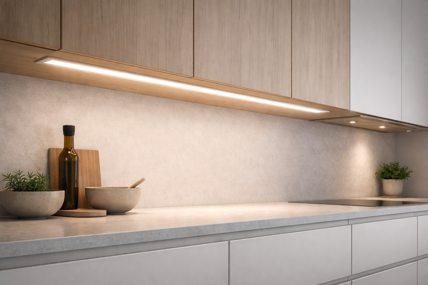 LED-nauha alumiiniprofiilissa keittiön työtasovalaistuksessa