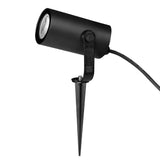 Zigbee RGB CCT LED-puutarhavalaisin musta, jossa kiinnitysjalka ja vedenkestävä IP66 suojaus.