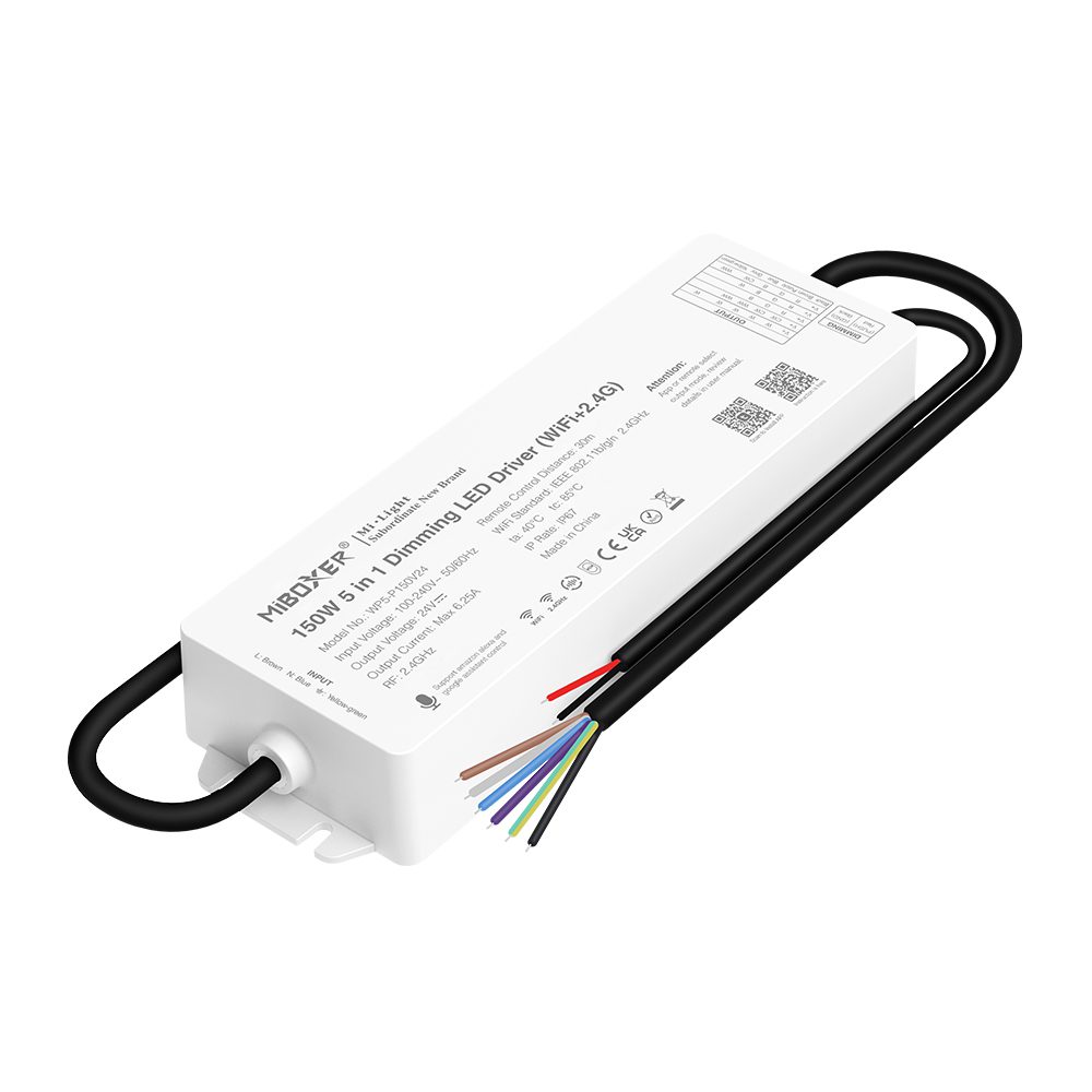 150W 24V muuntaja IP67 + 5in1 -vastaanotin kaikille 24V LED-nauhoille RGB+CCT WL5-P150V24 - Smart LED 2.4G WIFI (Alexa/Google Assistant)
