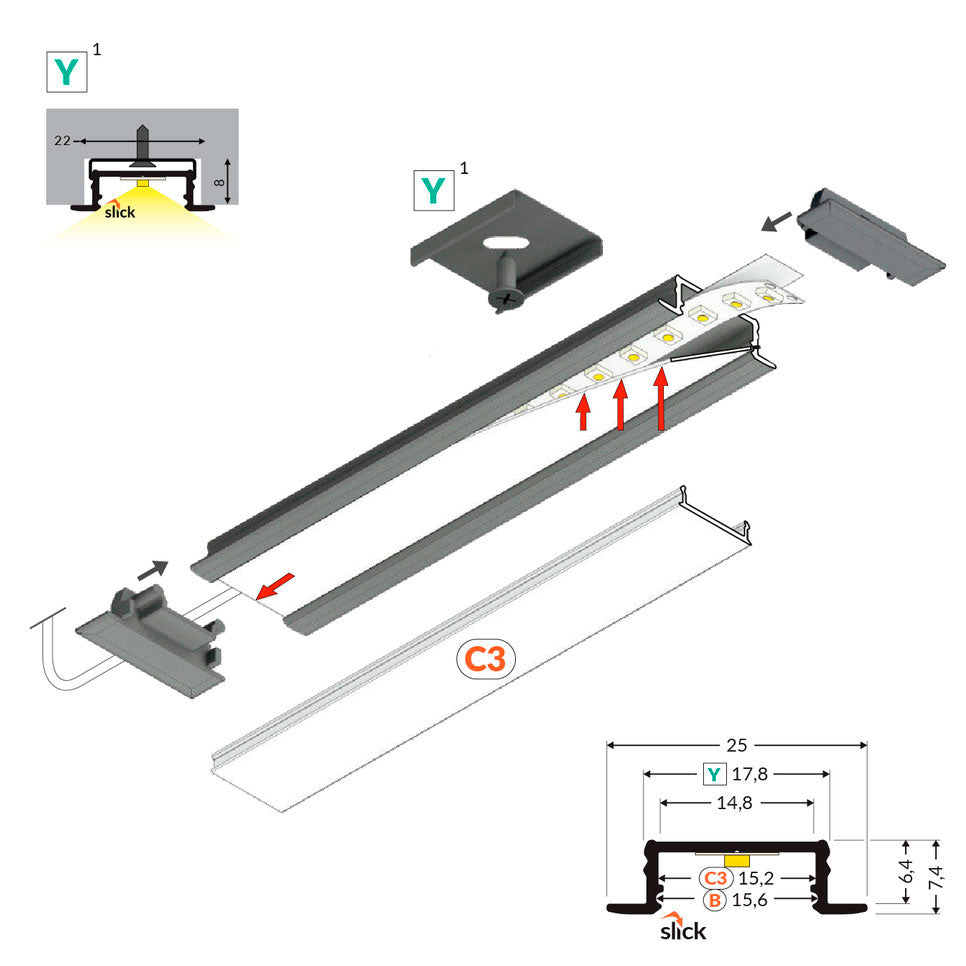 URA14.V2 LED-profiilisetti musta, 2m