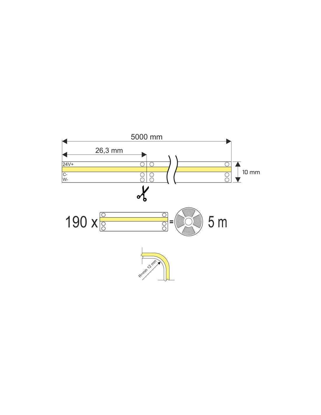 18W/m 24V CCT dotless CSP LED strip 5m, 2700-6500K CRI>90+, IP20