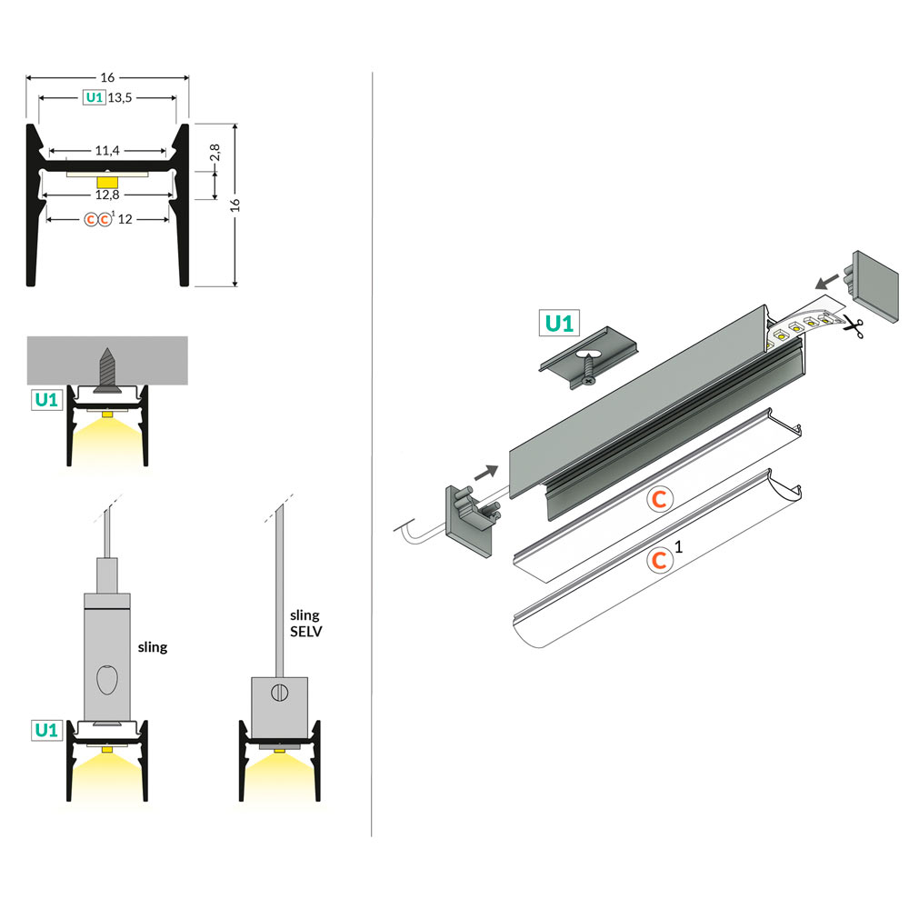 COZY12 LED-profiili 2m