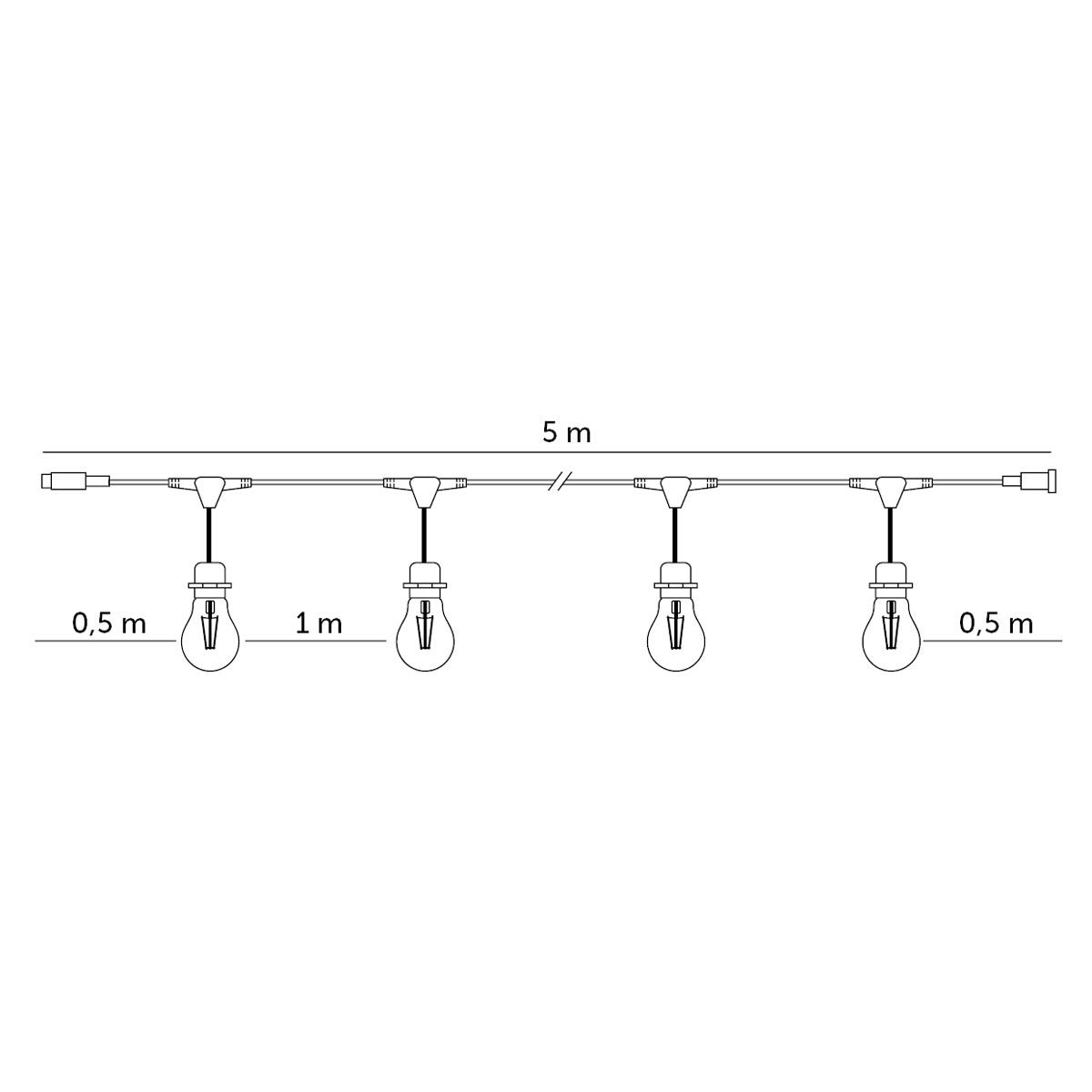 CRETE LED-5m light chain incl. 5pcs E27 lamp holders, IP44 outdoor use