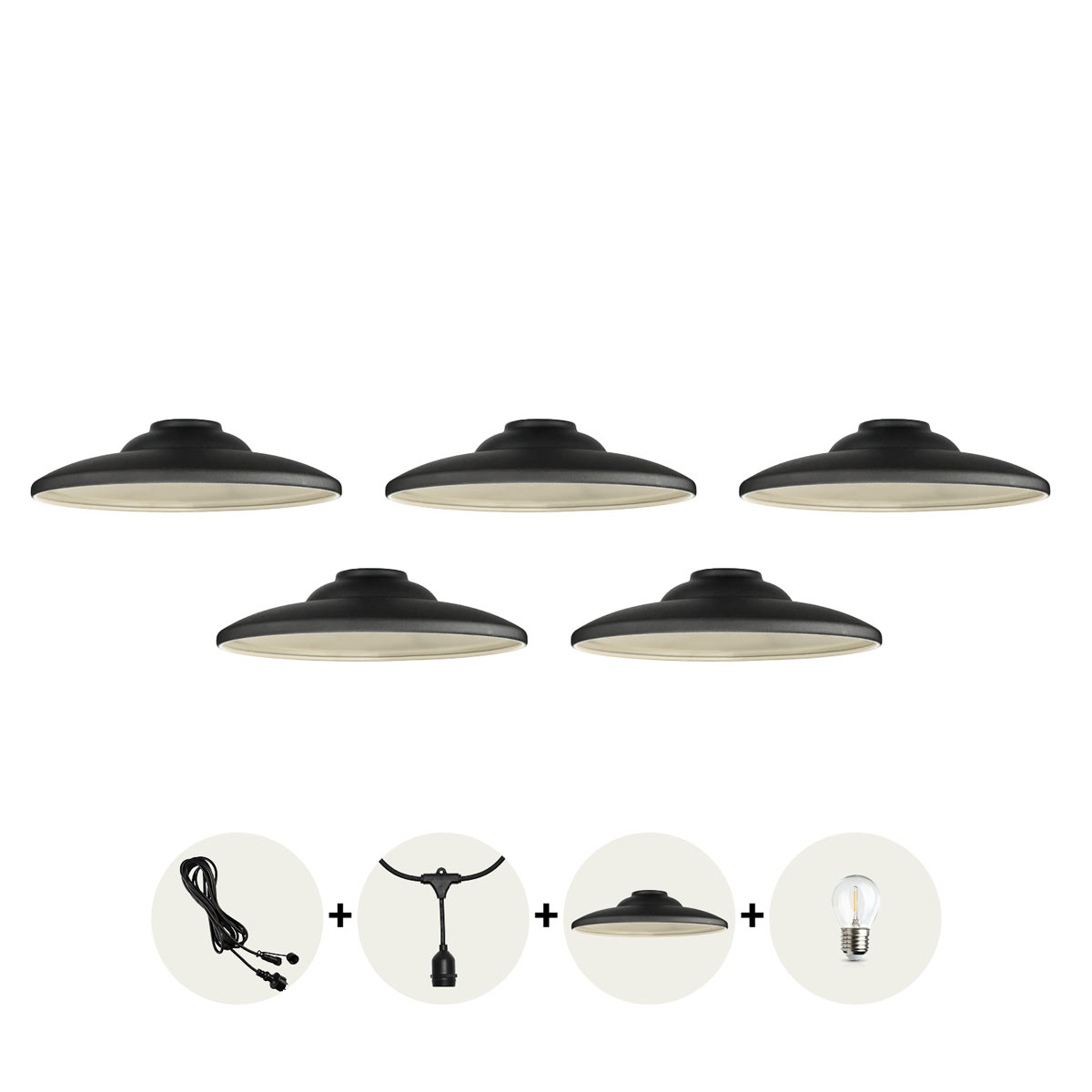 CRETE LED-metal shades for light chain set 5pcs, VINTAGE black LS M2