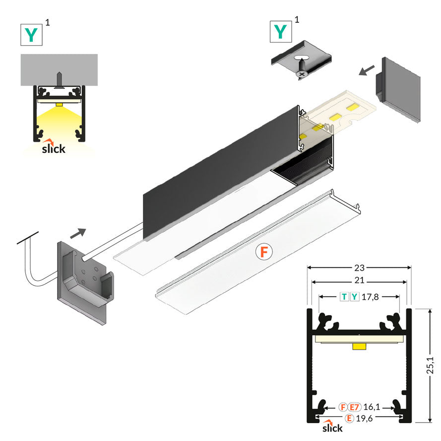 LINJA20 LED-profiilisetti valkoinen, 2m