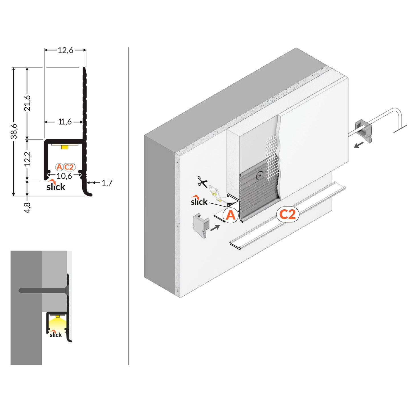 OMNI10 LED-2m profile for indirect lighting TRIMLESS