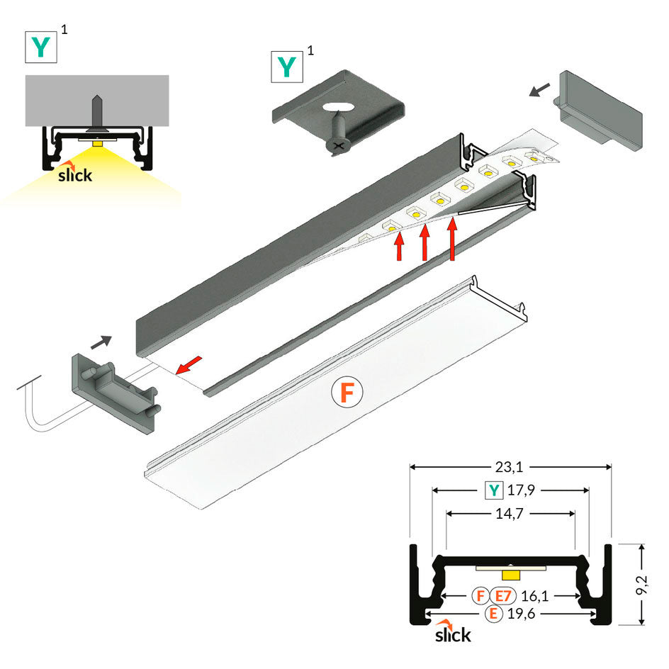 PINTA14.v2 LED-profiilisetti valkoinen, 2m