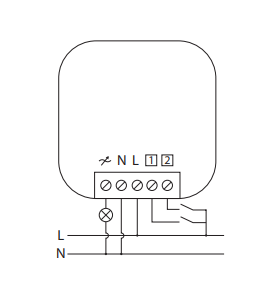 Plejd DIM-01 kytkentäkaavio – liitännät L ja N sekä ohjauspainikkeen johdotus