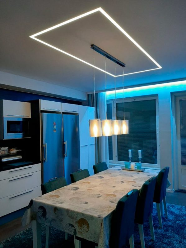 Kattovalaistus keittiössä LED-nauhoilla