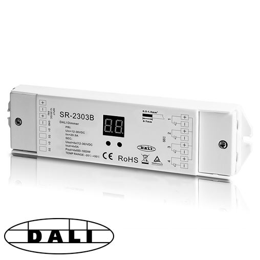 DALI LED-ohjain 12-26V 1-4 DALI-osoitetta, myös RGB, RGBW ja CCT LED-nauhoille